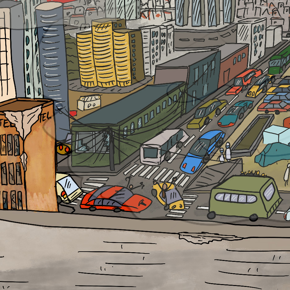 Traffic and transport within the urban area – dystopia, detail